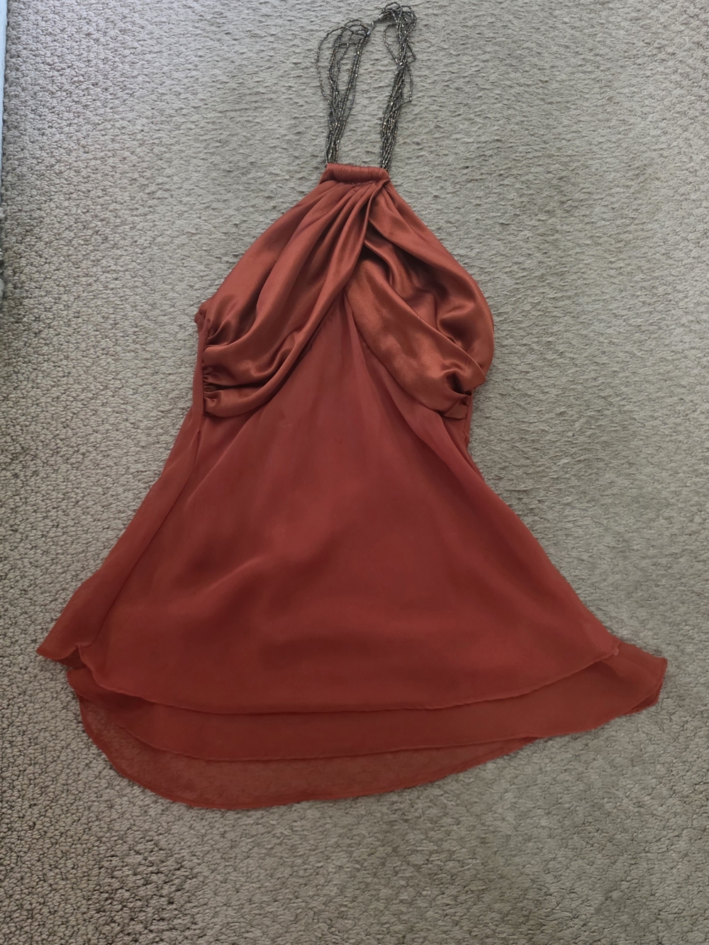 Halter High-Low Dress in Rust with Chain Straps